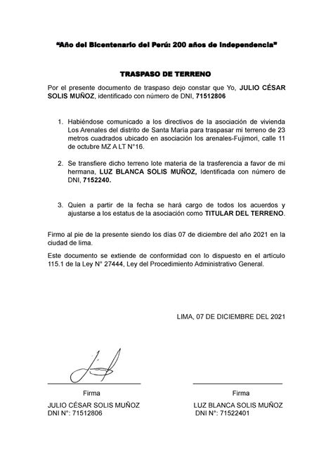 Carta De Solicitud De Traspaso De Colegio