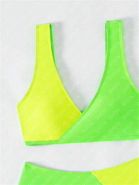 Color Block Bikini Set Surplice Bra High Waisted Bottom 2 Piece Bathing Suit SHEIN USA