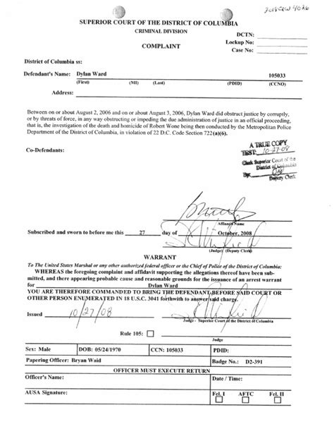 Affidavit In Support Of An Arrest Warrant Dylan Ward