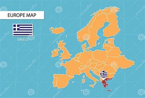 Grecia Fica Em Qual Continente - Mapa Grécia Em ícones Europeus Que Mostram a Localização E As Bandeiras ...