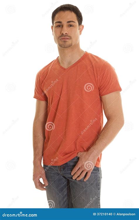 Man Stand In Orange Shirt Stock Photo Image Of Fashion 37210140