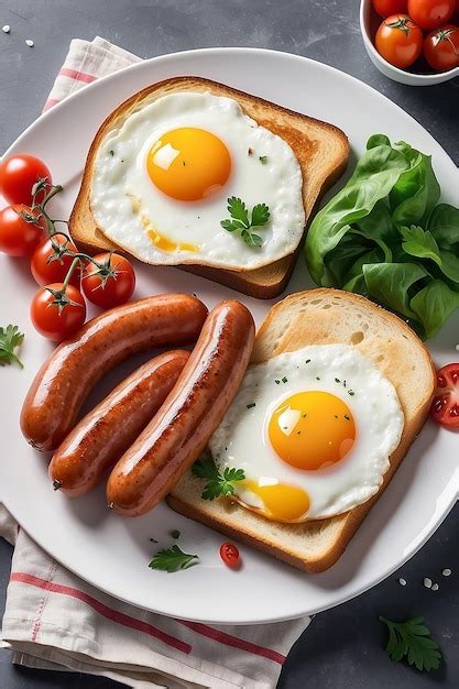 Premium Photo Watercolor Breakfast Plate With Fried Egg Sausages