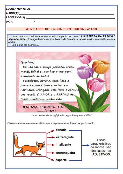 4 Ano Lingua Portuguesa - LÍNGUA PORTUGUESA 4º ANO ~ Atividade para imprimir