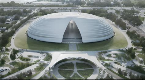 covered sports arena  strokes intertwine   birds nest style