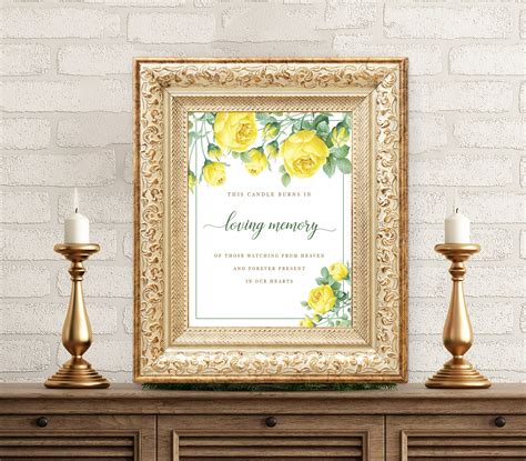 Yellow Roses Memorial Candle Printable in Loving Memory | Etsy