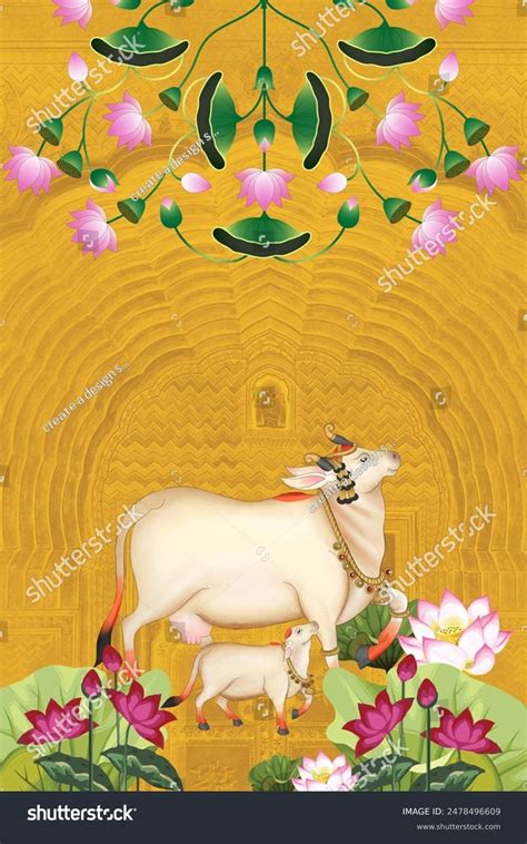 indian pichwai  wallpaper digital print stock illustration