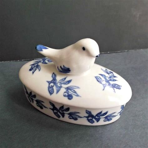 Blue White Vintage Bird Toile Trinket Box Elizabeth Trostli For Andrea