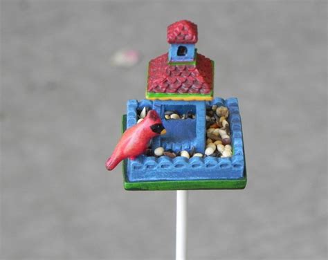 Bird Feeder Fairy Garden Miniature Cardinal Birdseed Mini Accessories