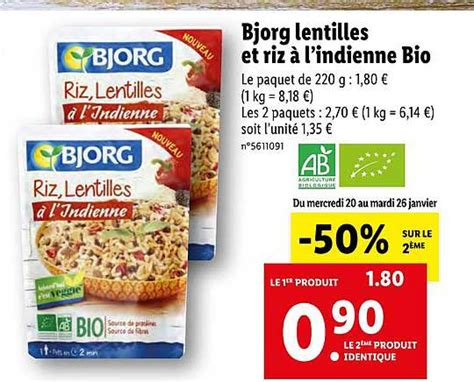 Promo Bjorg Lentilles Et Riz à L indienne Bio chez Lidl iCatalogue fr