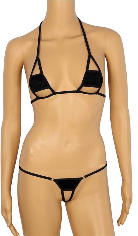 Buy YOOJIA Women S Halter Extreme Bikini Swimsuit Micro Mini Bra Top Tie Sides Thong Lingerie