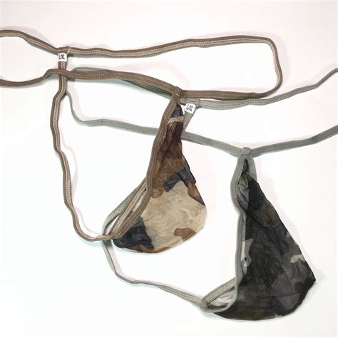 N3022A Hot Mens Teardrop String Thong Pouch Camo Prints C Thru Mesh EBay