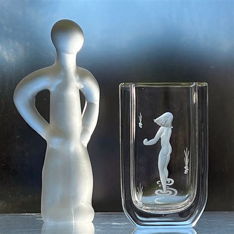 Kjellander Nude Woman Vase Vintage Engraved Swedish Glass