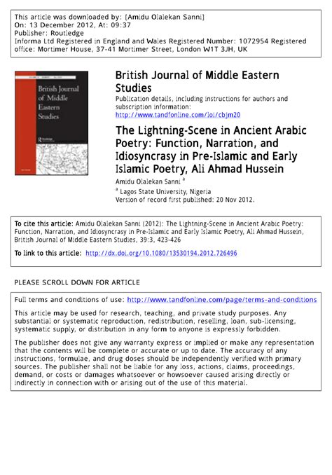 Pdf The Lightning Scene In Ancient Arabic Poetry Function Narration