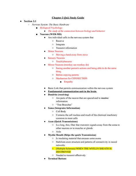 Chapter 3 Quiz Study Guide Psych - Chapter 3 Quiz Study Guide Section 3