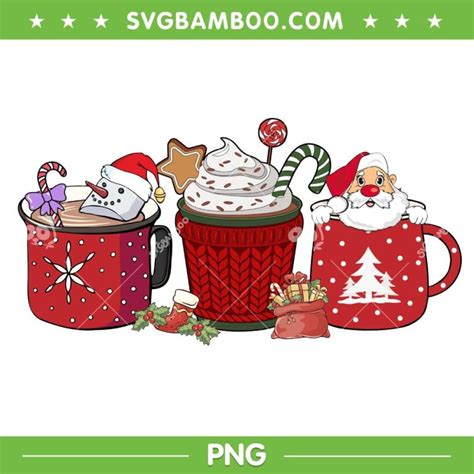 Snowman Santa Hot Cocoa PNG Santa Xmas Coffee Red
