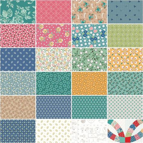 Lori Holt Home Town Fabric Teal 1 Yard Bundle 24pc Riley Blake