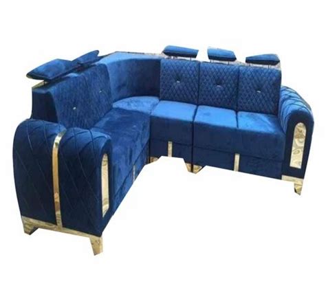 5 Seater Wooden Blue Teak Wood L Shape Sofa Without Lounger At Rs