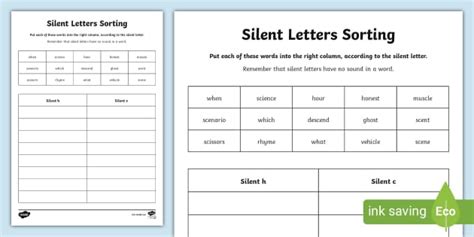 Silent C And H Worksheet Silent Letters KS2 Resource