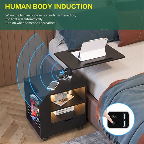 Hnebc Auto Led Nightstand With Usb Charging Station Premium Black