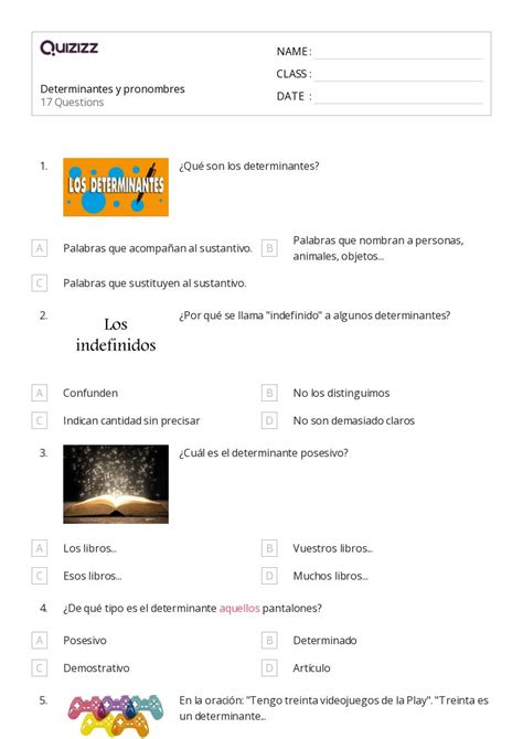 Pronombres Hojas De Trabajo Para Grado En Quizizz Gratis E
