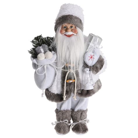 Weihnachtsmann Figur groß Nikolaus Sata Claus Weiss Weihnachtsdeko