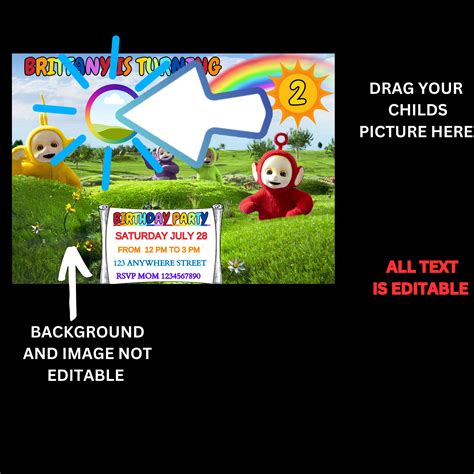 Editable Teletubbies Birthday Invitation For Boy Or Girl Digital Tele