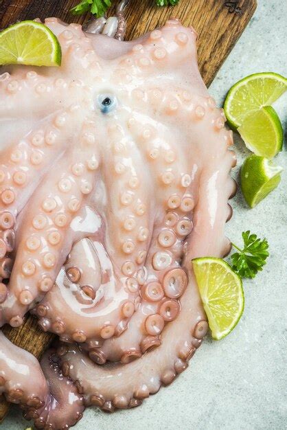 Pulpo Fresco Entero En Tabla De Cortar Foto Premium