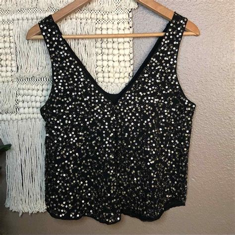 Harlowe Graham Black Gold Sequin Tank Top Small Gem