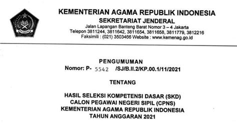 Link Pengumuman Hasil Skd Cpns Kemenag Berikut Arti Kode P L P