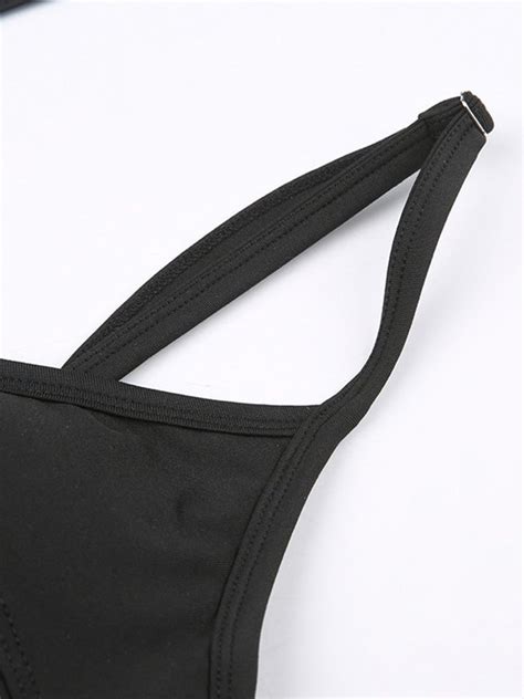 Emmiol Kostenloser Versand Einfarbiges Bikini Set Mit Logo Patch Schwarz M Von Bikinis Im