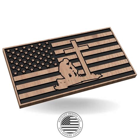 Kneeling Soldier Cross American Flag - Patriot Nation Design