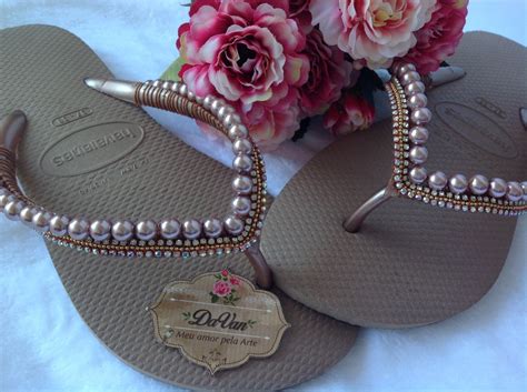 Chinelo Perolas Nude Strass Precioso Elo Produtos Especiais