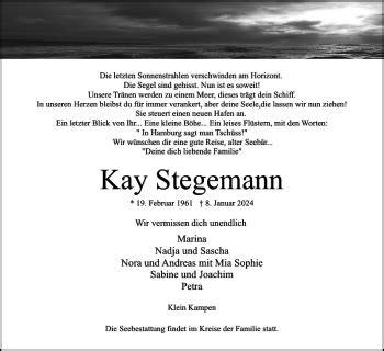 Traueranzeigen Von Kay Stegemann Sh Z Trauer