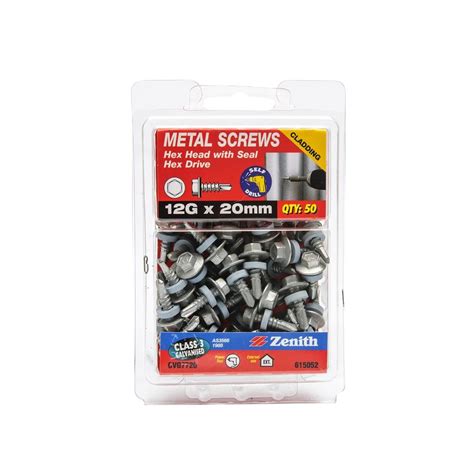 Zenith 12g X 20mm Galvanised Hex Head Seal Metal Screw 50 Pack