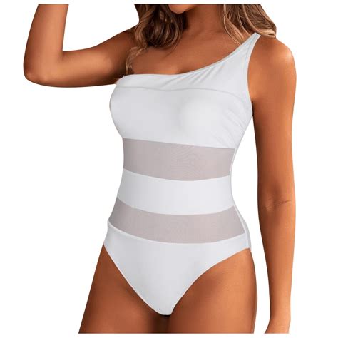 Celivon One Piece Swimsuit For Women Slanted Shoulder Hollow Bathing Suit Hot Spring Wear