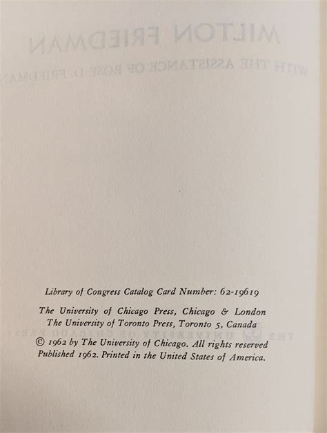 Capitalism and Freedom by Milton Friedman: Very good Hardcover (1962) | Moe's Books