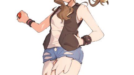 Hilda Pok Mon Long Hair Ponytail Brunette Solo Anime Anime Girls Pok Mon Artwork