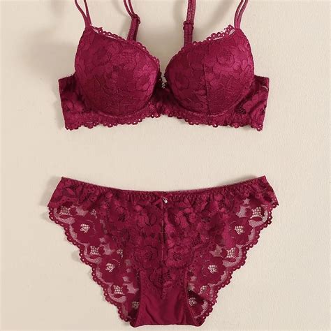 1 Set Elegant Lace Embroidery Breathable Fabric Lingerie Set Push Up Bra Drop Waist Sheer Panty