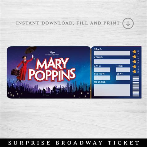 Printable Mary Poppins Broadway Surprise Ticket, Musical Collectible ...