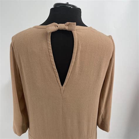 Sandro Dress Camel Nude Long Sleeve Shift Dress Depop