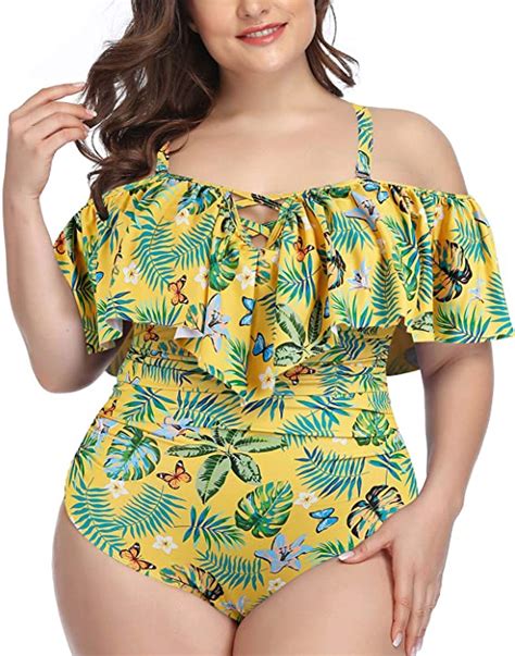 Daci Women Plus Size One Piece Swimsuits Tummy Control Flounce Off