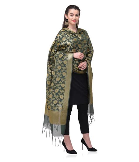 Silkfab Green Banarasi Silk Banarasi Dupatta Price In India Buy