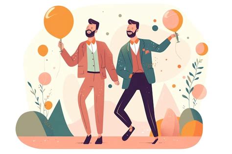 Ilustraci N Plana Dise O Gr Fico Org Nico D A Del Orgullo Pareja Gay Enamorada Concepto Foto