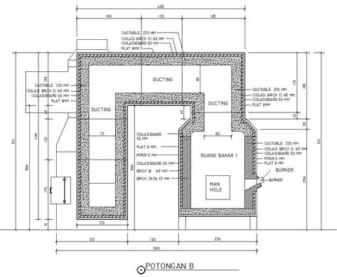 Cross Section B Of The Incinerator Structure With Dimensions And