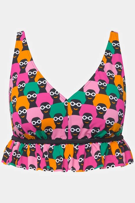 Colorful Faces Print Ruffled High Waisted Bikini Set Bikinis
