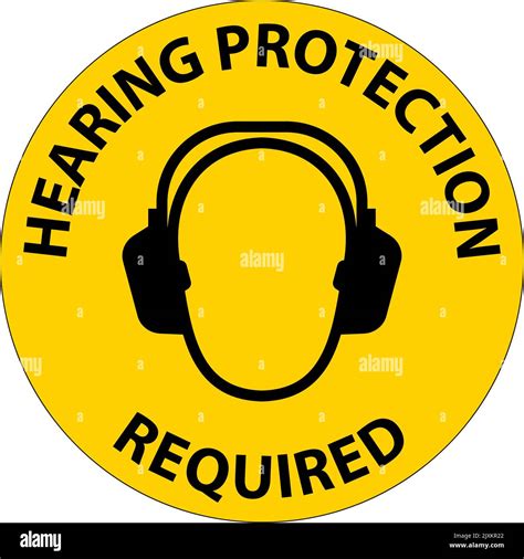 Caution Hearing Protection Required Sign On White Background Stock