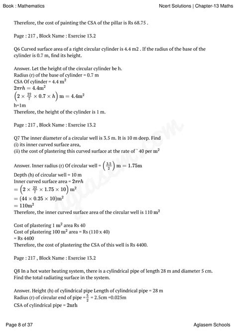 Ncert Solutions For Class 9 Maths Chapter 11 Surface Area And Volume Question Answer Pdf Aglasem