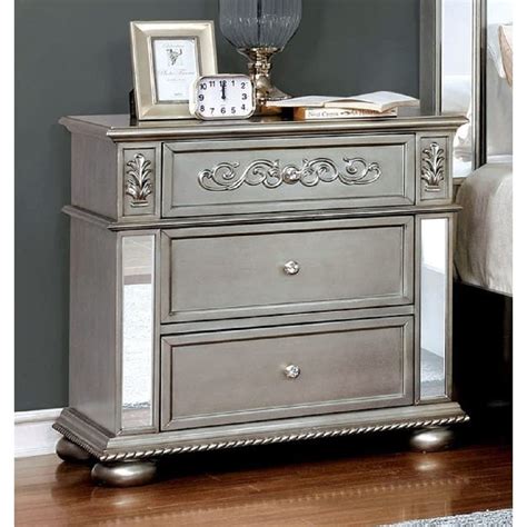 Zeln Glam Solid Wood 3 Drawer Nightstand By Furniture Of America