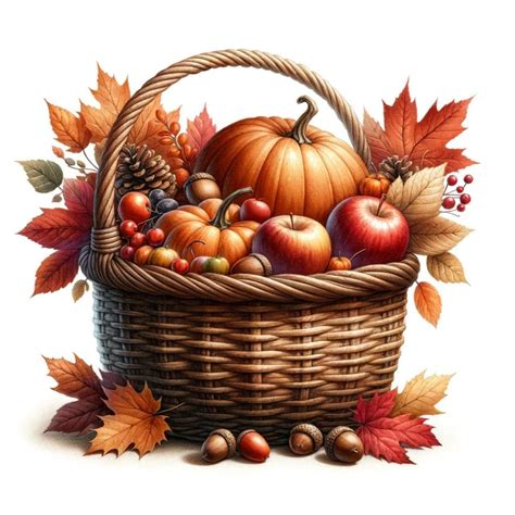 Autumn Basket Clipart Set for Fall Crafting Projects Digital Art Print ...