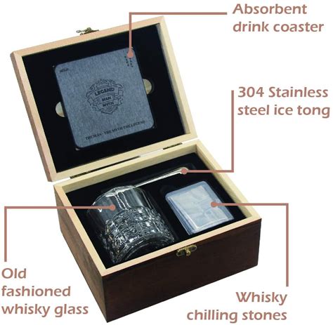 China Pack Of 6 Whisky Stones With Old Fashion Whisky Glass Drink Coaster Stainless Steel Tong